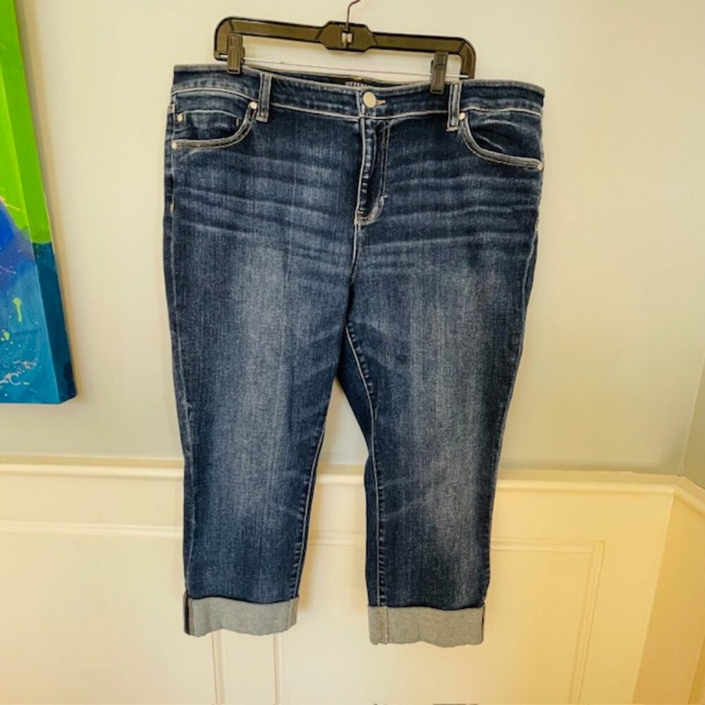 Liverpool Charlie Stretch Denim Mid-Rise Crop Leg Wide Rolled Cuff Jeans 16W - Picture 3 of 10